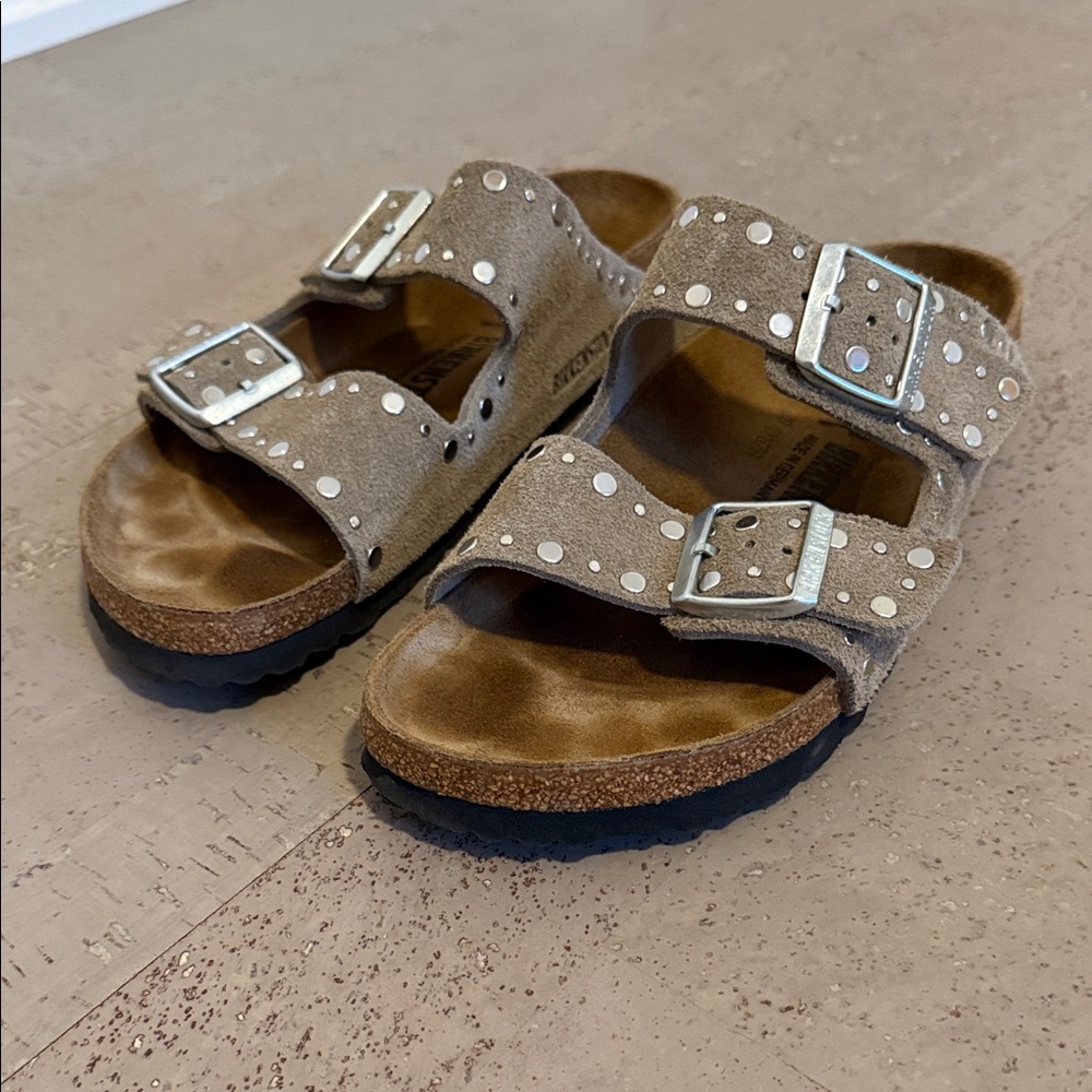 Birkenstock Taupe Sandals with Silver Accents